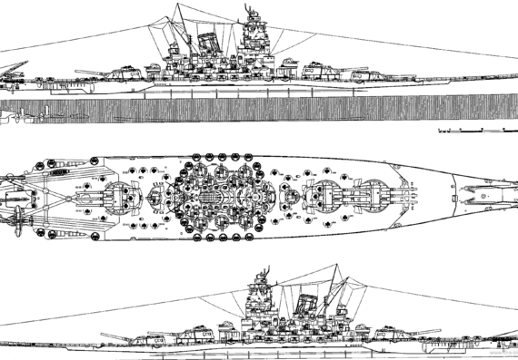 Корабль IJN Yamato [Battleship] (1944) - чертежи, габариты, рисунки